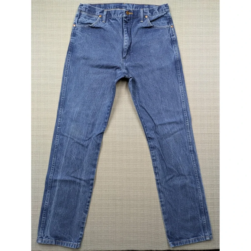 Wrangler 13MWZ Jeans Mens 38x35 Blue Medium Wash Cowboy Cut Straight Leg Denim